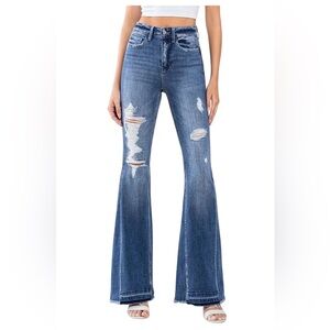 FLYING MONKEY HIGH RISE DISTRESSED RELEASED HEM FLARE JEANS - F4048 - WOMEN’S 31